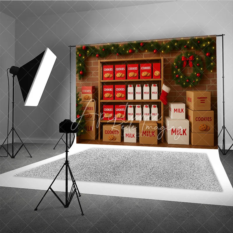 Aperturee - Aperturee Cookies for Santa Photography Backdrop Christmas Milk Stand with Garland Holiday Mini Session Background