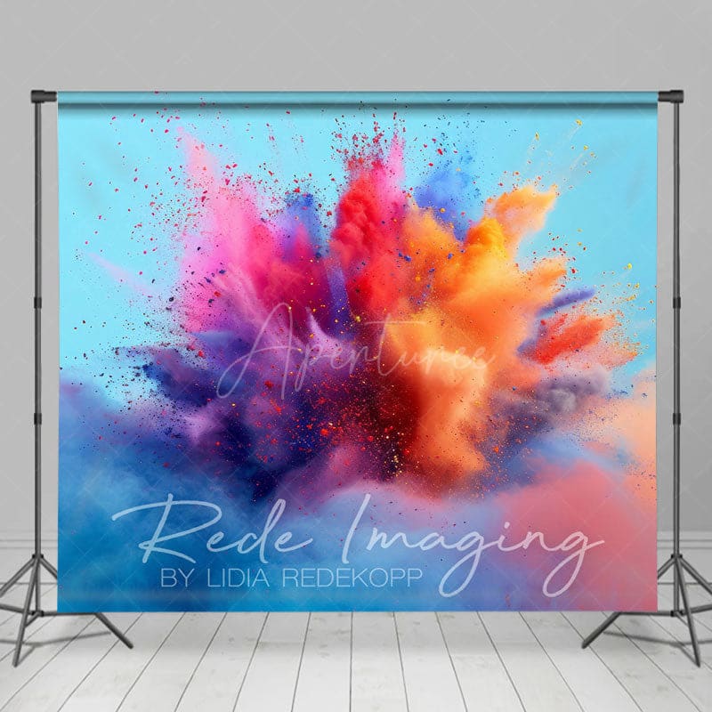 Aperturee - Aperturee Cool Colorful Powder Burst Blue Wall Photo Backdrop