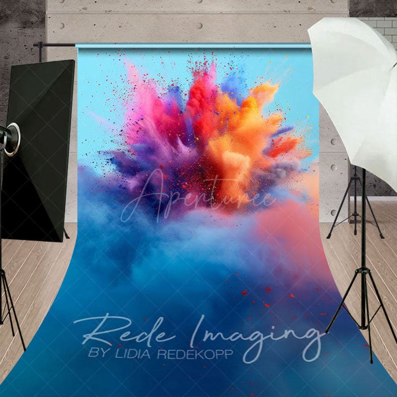 Aperturee - Aperturee Cool Colorful Powder Burst Blue Wall Sweep Backdrop