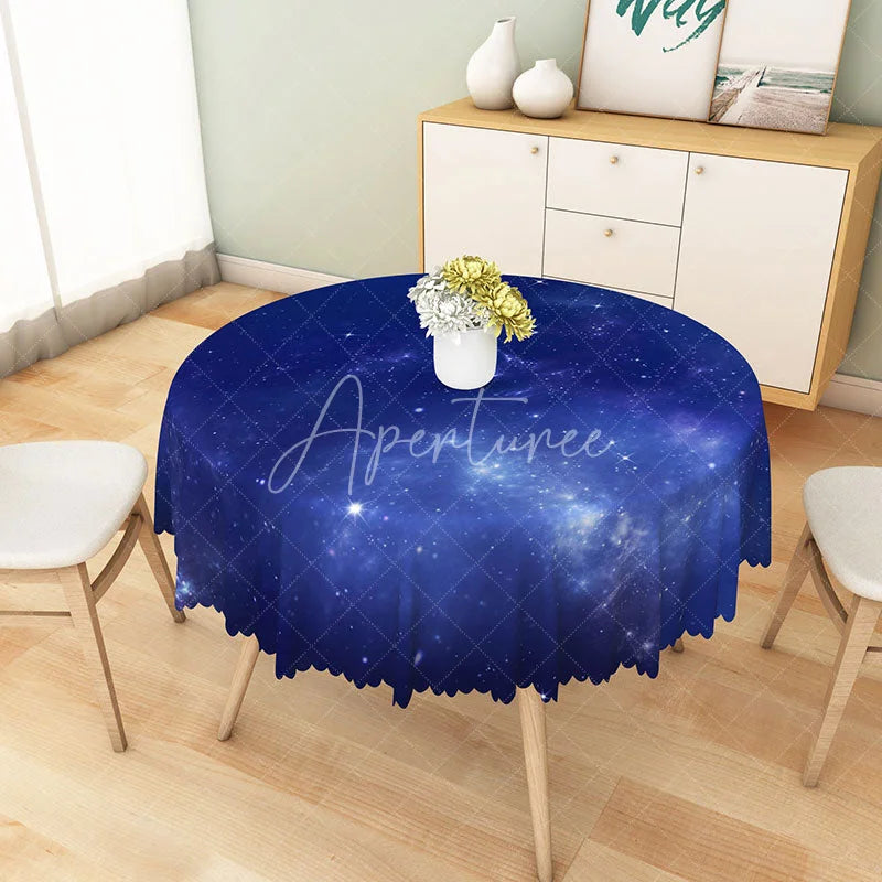 Aperturee - Aperturee Cosmic Nebula Galaxy Round Tablecloth Bright Blue Starry Space Theme for Kids Birthday and Events