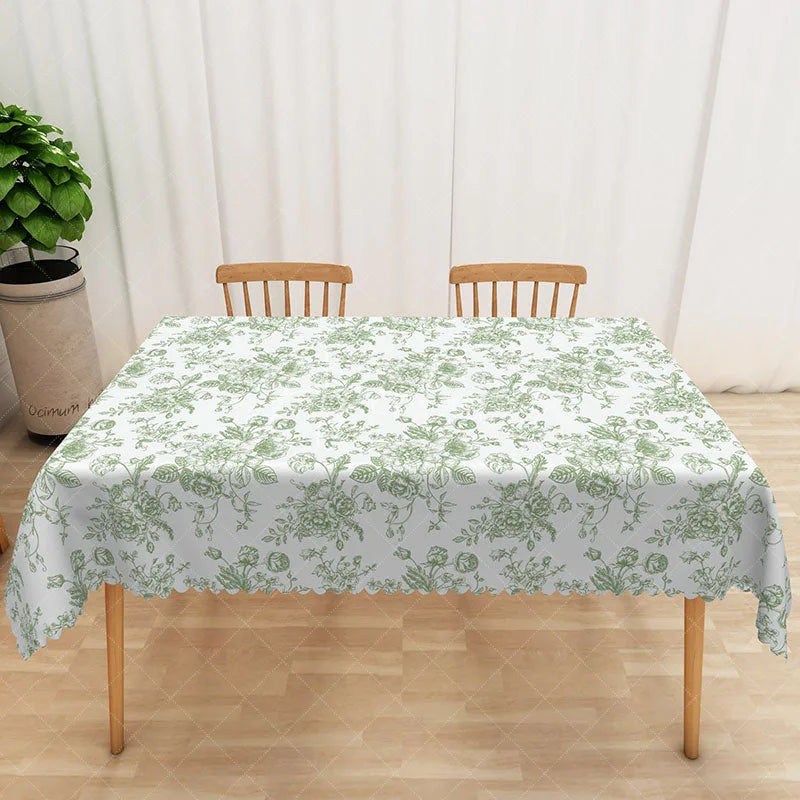 Aperturee - Aperturee Country Green Floral Tablecloth for Rustic Farmhouse Kitchen and Spring Garden Party Dining Decor