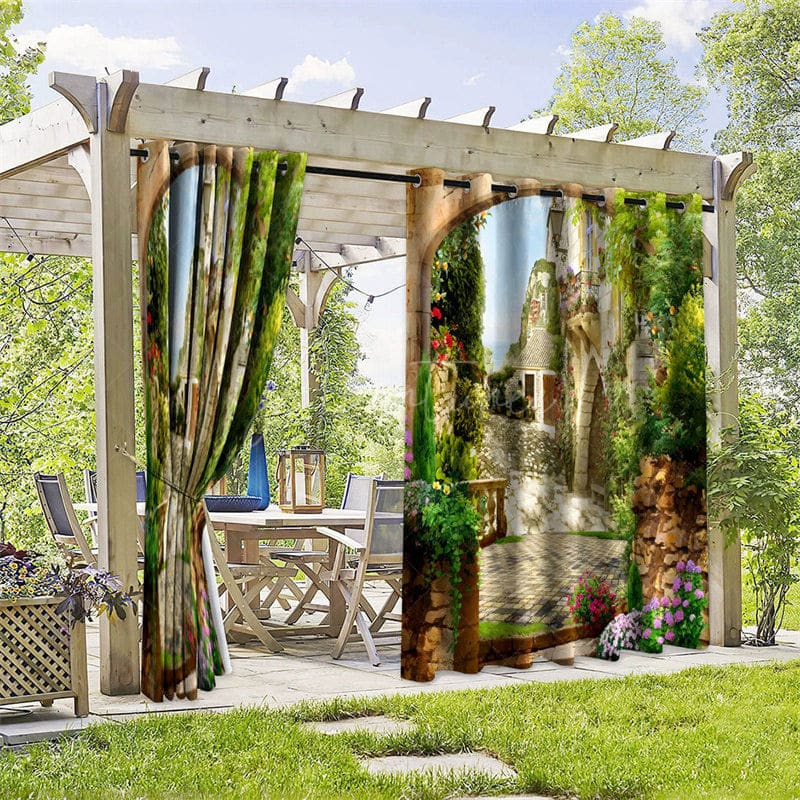 Aperturee - Aperturee Country Road Waterproof Printed Outdoor Curtains