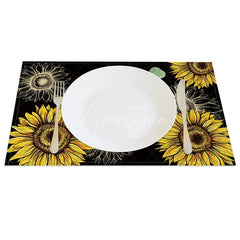 Aperturee - Aperturee Country Style Black Sunflower Set of 4 Placemats for Modern Farmhouse and Rustic Kitchen Decor