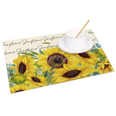 Aperturee - Aperturee Country Style Sunflower and Greenery Set of 4 Placemats for Rustic Farmhouse Kitchen and Dining Decor