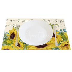 Aperturee - Aperturee Country Style Sunflower and Greenery Set of 4 Placemats for Rustic Farmhouse Kitchen and Dining Decor