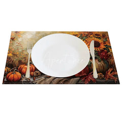 Aperturee - Aperturee Country Style Sunflower and Pumpkin Set of 4 Placemats for Fall Autumn and Thanksgiving Table Decor