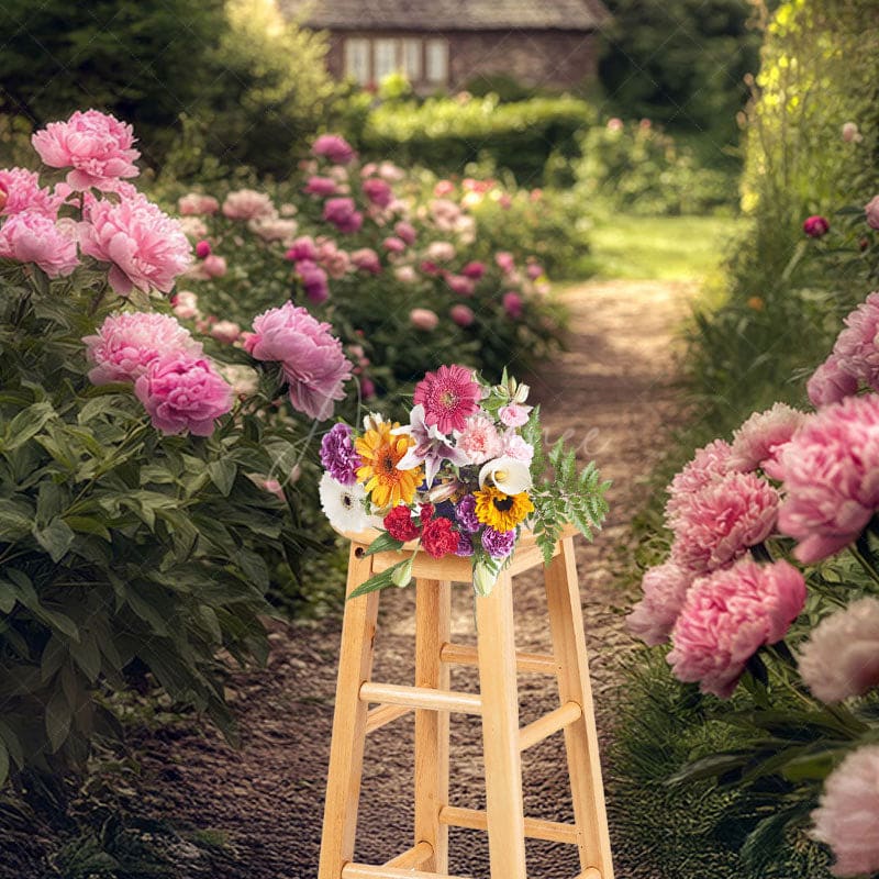 Aperturee - Aperturee Countryside Greenery Pink Floral Summer Backdrop