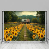 Aperturee - Aperturee Countryside Sunflower Field Summer Photo Backdrop