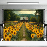 Aperturee - Aperturee Countryside Sunflower Field Summer Photo Backdrop