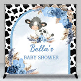Aperturee - Aperturee Cow Print Boho Floral Custom Name Baby Shower Backdrop