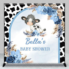 Aperturee - Aperturee Cow Print Boho Floral Custom Name Baby Shower Backdrop