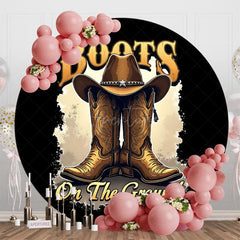 Aperturee - Aperturee Cowboy Boots On The Ground Round Birthday Backdrop