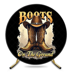 Aperturee - Aperturee Cowboy Boots On The Ground Round Birthday Backdrop