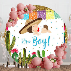 Aperturee - Aperturee Cowboy Cactus Its A Boy Round Gender Reveal Backdrop