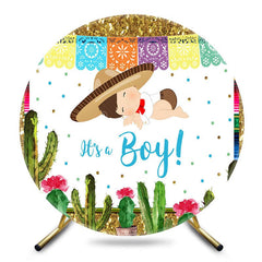 Aperturee - Aperturee Cowboy Cactus Its A Boy Round Gender Reveal Backdrop