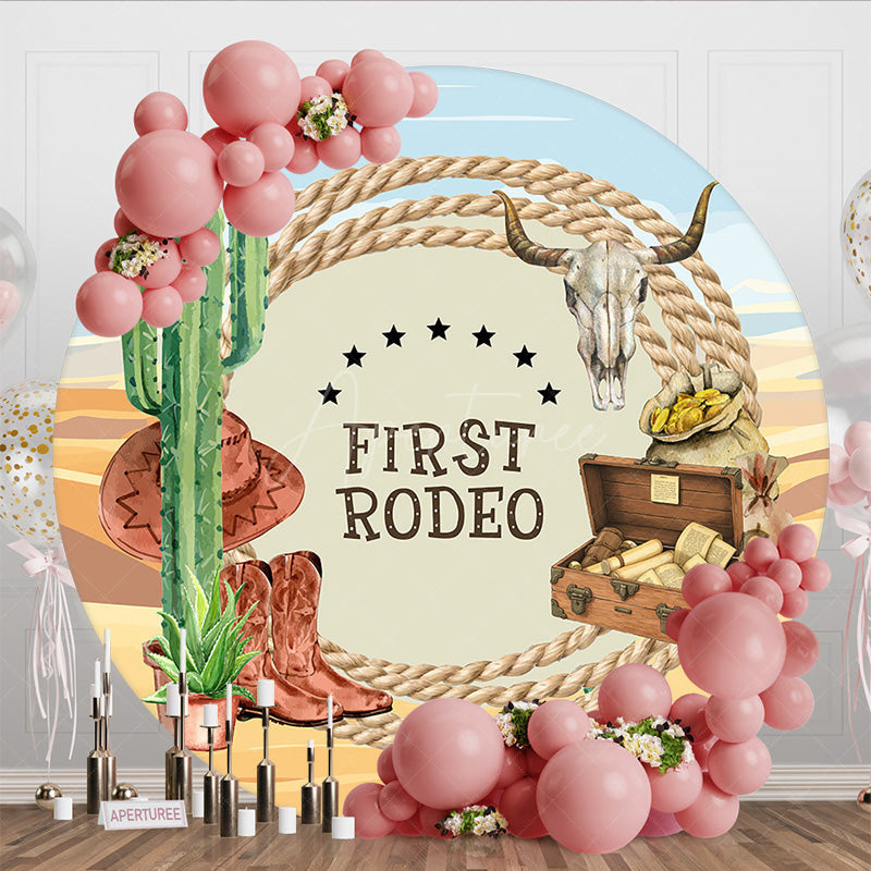Aperturee - Aperturee Cowboy Desert First Rodeo Round Birthday Backdrop