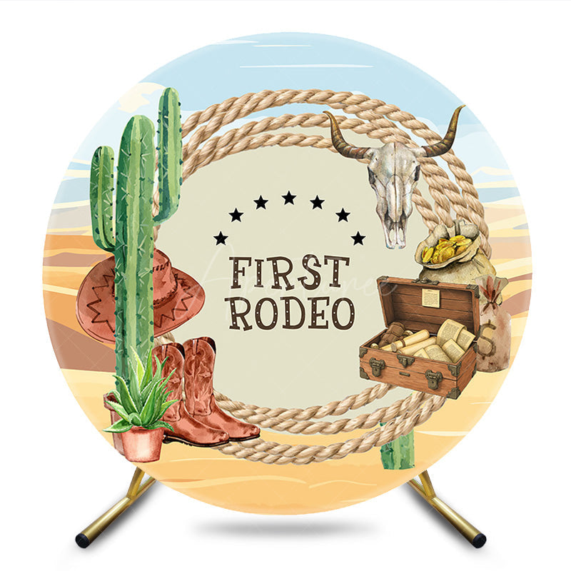Aperturee - Aperturee Cowboy Desert First Rodeo Round Birthday Backdrop