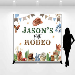 Aperturee - Aperturee Cowboy First Rodeo Custom Name Birthday Backdrop