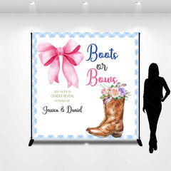 Aperturee - Aperturee Cowgirl Boots Bows Custom Name Gender Reveal Backdrop