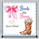 Aperturee - Aperturee Cowgirl Boots Bows Custom Name Gender Reveal Backdrop
