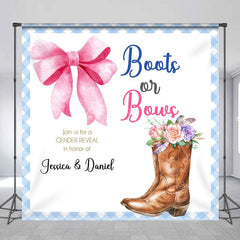 Aperturee - Aperturee Cowgirl Boots Bows Custom Name Gender Reveal Backdrop