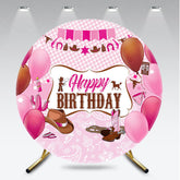 Aperturee - Aperturee Cowgirl Happy Birthday Round Backdrop for Girl Pink Western Theme with Cowboy Boots Gingham Party Decor