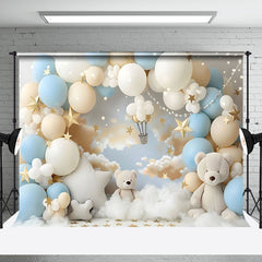 Aperturee - Aperturee Cozy Blue White Teddy Bear Balloon Cloud Backdrop