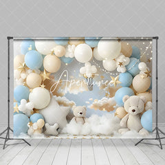 Aperturee - Aperturee Cozy Blue White Teddy Bear Balloon Cloud Backdrop