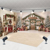 Aperturee - Aperturee Cozy Christmas Kitchen and Wooden House Room Set Backdrop Festive Holiday Photo Studio Decor