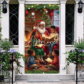 Aperturee - Aperturee Cozy Christmas Storytelling Santa Claus and Children Door Cover Festive Holiday Family Reading Decor