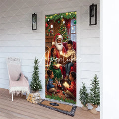 Aperturee - Aperturee Cozy Christmas Storytelling Santa Claus and Children Door Cover Festive Holiday Family Reading Decor