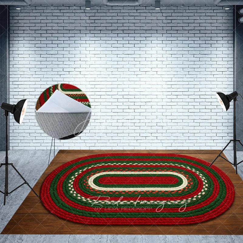 Aperturee - Aperturee Cozy Christmas Window Combo Set Backdrop Rustic Room with Teddy Bears Holiday Braided Rug Photo Floor