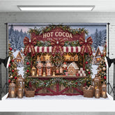 Aperturee - Aperturee Cozy Hot Cocoa Stand and Gingerbread House Holiday Backdrop Festive Winter Village Christmas Party Decor