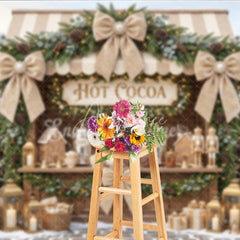 Aperturee - Aperturee Cozy Hot Cocoa Stand Christmas Holiday Backdrop with Snowy Trees Elegant Garlands and Gingerbread Decor