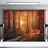 Aperturee - Aperturee Cozy Red Maple Forest Stream Stones Autumn Backdrop