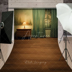 Aperturee - Aperturee Cozy Room Interior with Forest Window View and Wooden Floor Sweep Backdrop Rustic Photography Prop