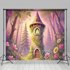 Aperturee - Aperturee Cozy Tower Pink Floral Trees Photography Backdrop