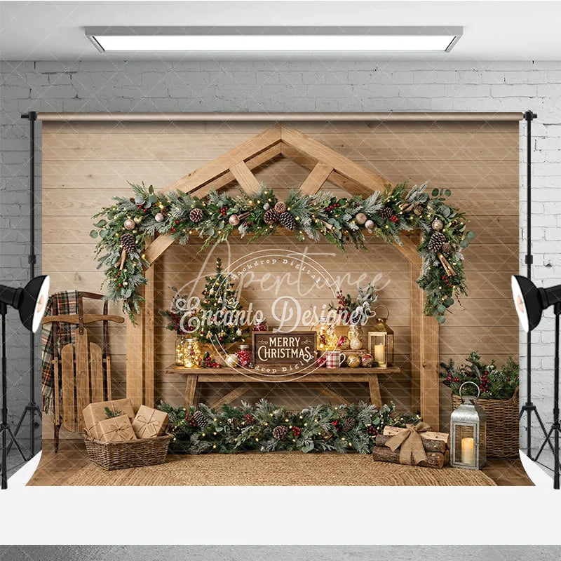 Aperturee - Aperturee Cozy Winter Wonderland Snow Covered Pine Trees Holiday Backdrop Festive Fairy Lights Photography Background