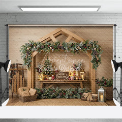 Aperturee - Aperturee Cozy Winter Wonderland Snow Covered Pine Trees Holiday Backdrop Festive Fairy Lights Photography Background