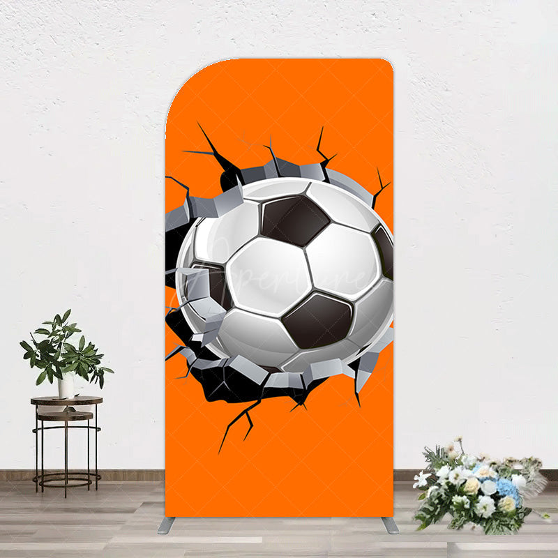 Aperturee - Aperturee Cracked Wall Orange Football Birthday Arch Backdrop