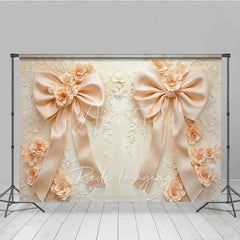 Aperturee - Aperturee Cream Beige Bow 3D Floral Photography Backdrop Luxury Wedding Relief Flower Background