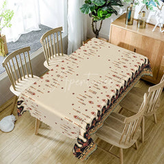 Aperturee - Aperturee Cream Ethnic Boho Border Rectangle Tablecloth Red Orange Tribal Pattern Traditional Dining Table Cover Decoration