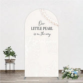 Aperturee - Aperturee Cream White Little Pearl is on the Way Round Top Arch Backdrop Elegant Baby Shower Ocean Theme Decor