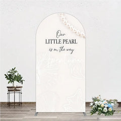 Aperturee - Aperturee Cream White Little Pearl is on the Way Round Top Arch Backdrop Elegant Baby Shower Ocean Theme Decor