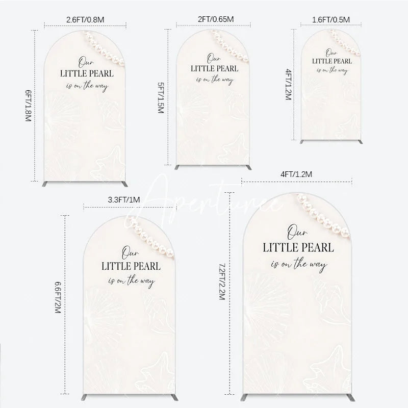 Aperturee - Aperturee Cream White Little Pearl is on the Way Round Top Arch Backdrop Elegant Baby Shower Ocean Theme Decor