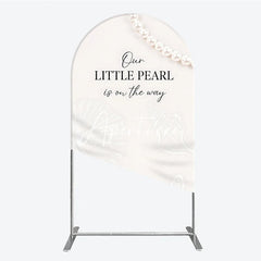 Aperturee - Aperturee Cream White Little Pearl is on the Way Round Top Arch Backdrop Elegant Baby Shower Ocean Theme Decor