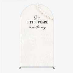 Aperturee - Aperturee Cream White Little Pearl is on the Way Round Top Arch Backdrop Elegant Baby Shower Ocean Theme Decor