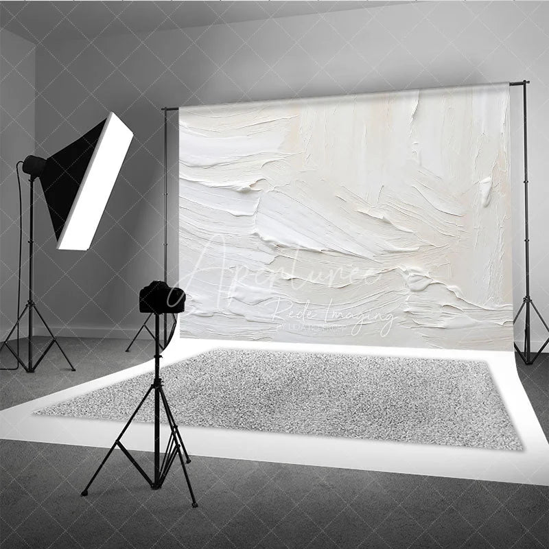 Aperturee - Aperturee Creamy White and Beige Textured Paint Strokes Photography Backdrop Abstract Art Studio Prop for Portraits