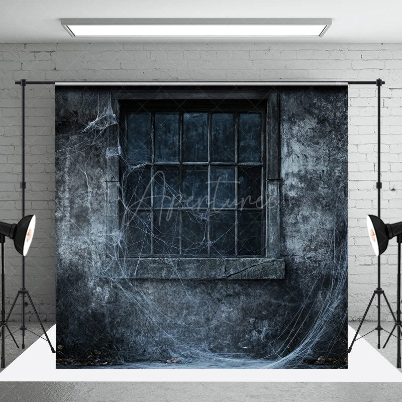 Aperturee - Aperturee Creepy Window with Spiderwebs Photography Backdrop Grungy Haunted House Wall Spooky Halloween Themed Portraits