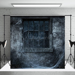 Aperturee - Aperturee Creepy Window with Spiderwebs Photography Backdrop Grungy Haunted House Wall Spooky Halloween Themed Portraits